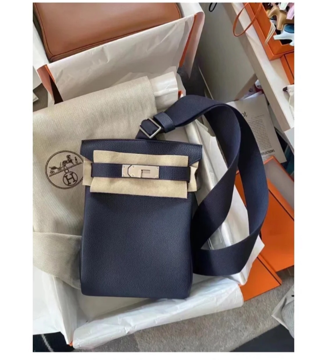HERMÈS Hac a Dos PM backpack in Blue Night Togo leather with